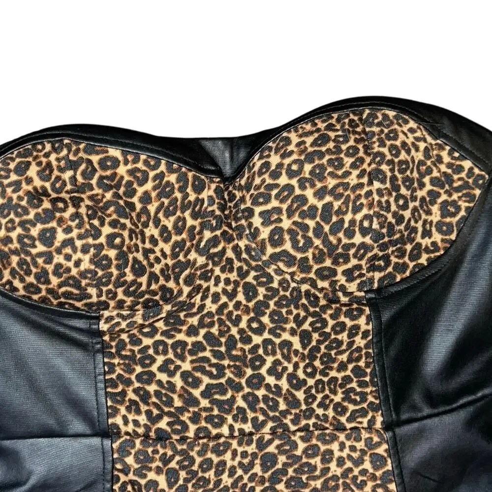 Material Girl Leopard Print and leather strapless dress Size M NWT Y2K Punk - Picture 3 of 4
